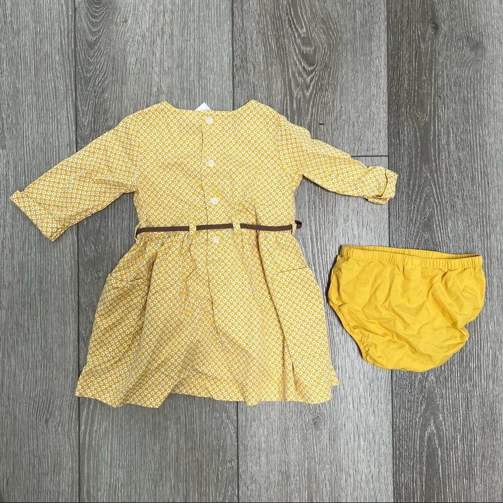 CARTERS 3/4 SLEEVE BELTED DRESS YELLOW 18MO
